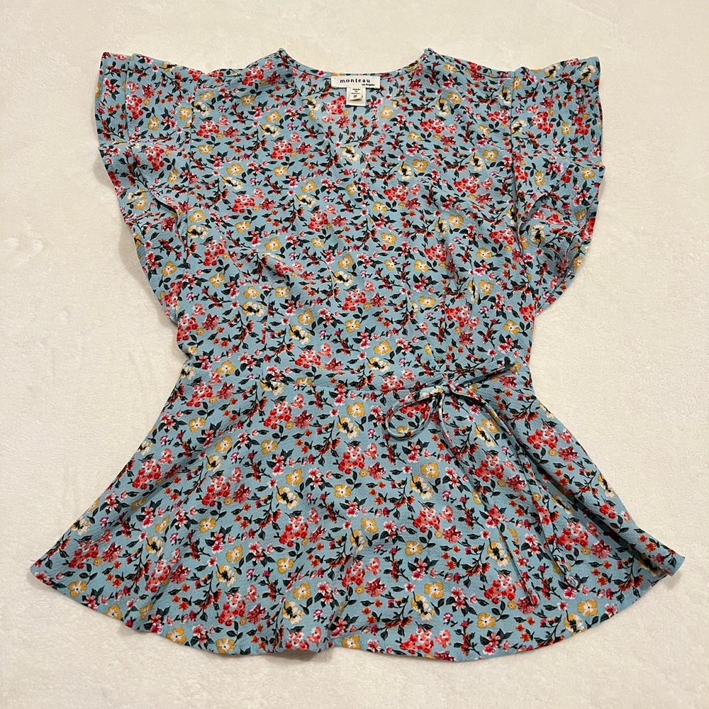 Monteau Blue Floral Top - size S (like new)